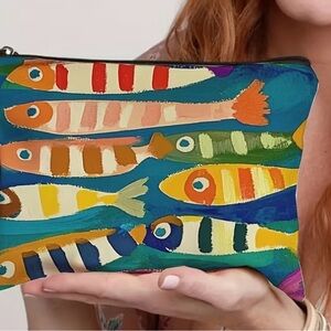 Colorful Fish Pattern Accessory Pouch Fun Statement Bag